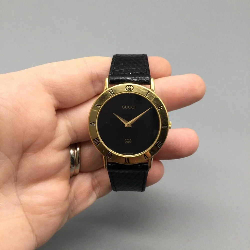 Gucci Black Dial Gold-Tone Roman Numeral Leather Strap Watch - Picture 5 of 14